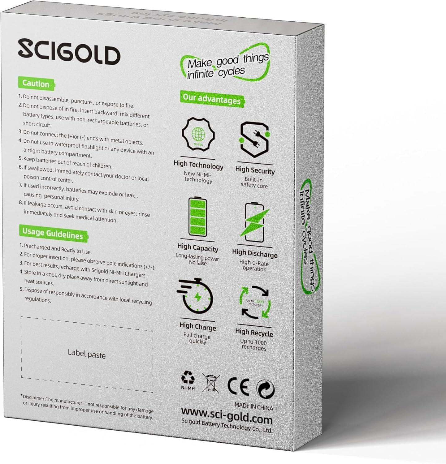 Scigold Ni-MH AAA 800mah 1.2V Rechargeable Batteries 1080mWh,8Pack,Suitable For Flashlights, Remote Control Car Electronic Devices