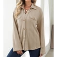 thumbnail image 4 of Women Shirt Jacket Turn Down Collar Single Breasted with Fake Pockets Oversized Jacket Shirt Khaki XXL, 4 of 8