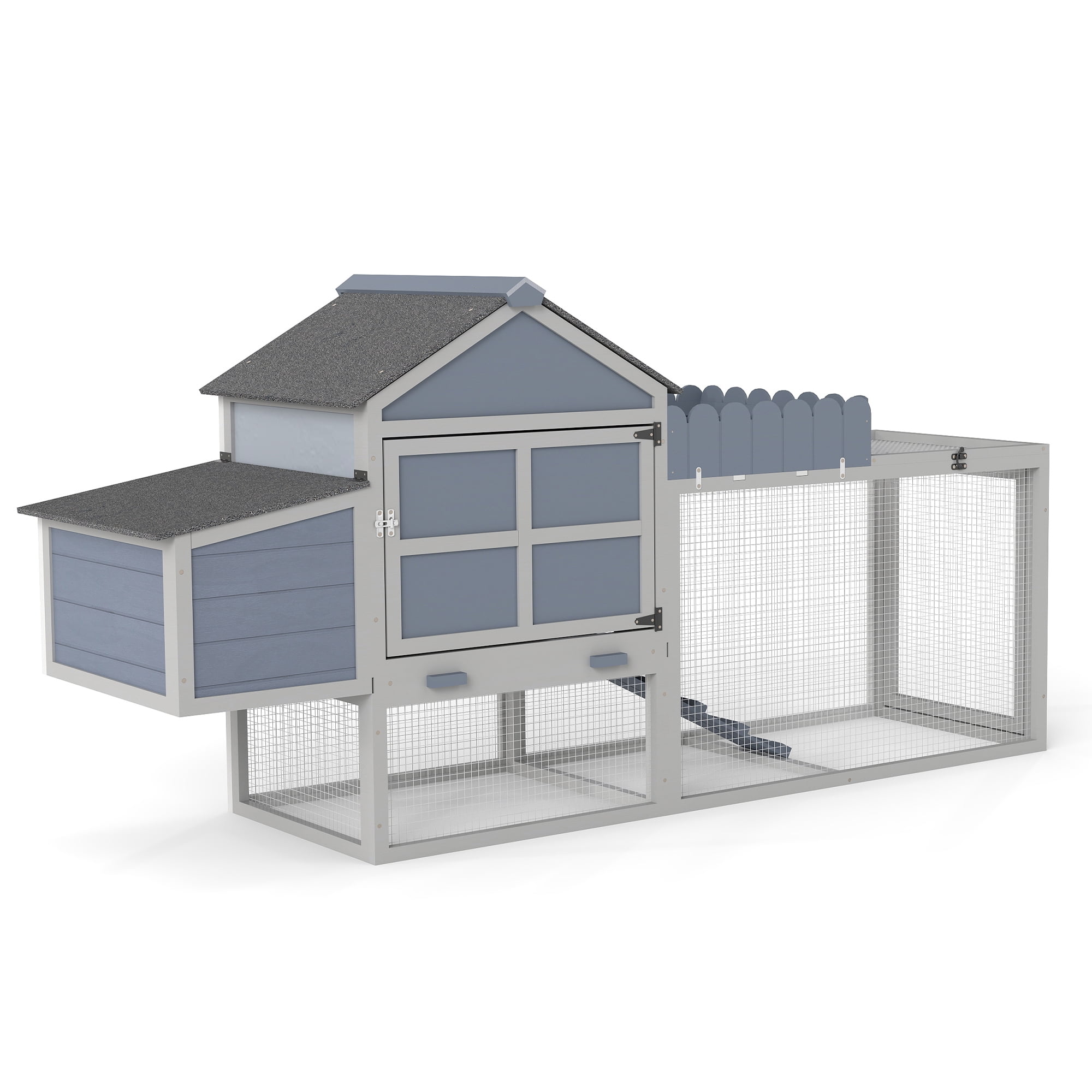 80" Wooden Chicken Coop, 2-Tier Backyard Hen House with Nesting Box, Run, Planter & PVC Roof, Easy-Clean Tray, Weatherproof Poultry Cage,Backyard Patio Poultry Habitat, Gray