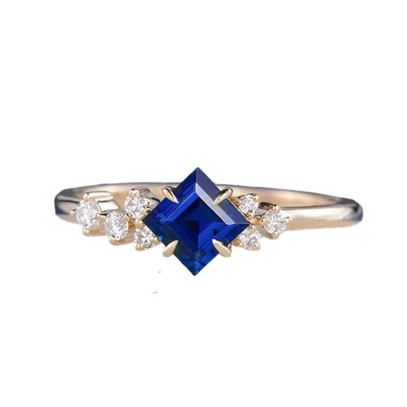 Princess Cut Lab-Created Blue Sapphire and Diamond Prong Setting Ring in 925 Sterling Silver for Women - Timeless Elegance, Durable, Hypoallergenic, Perfect Gift