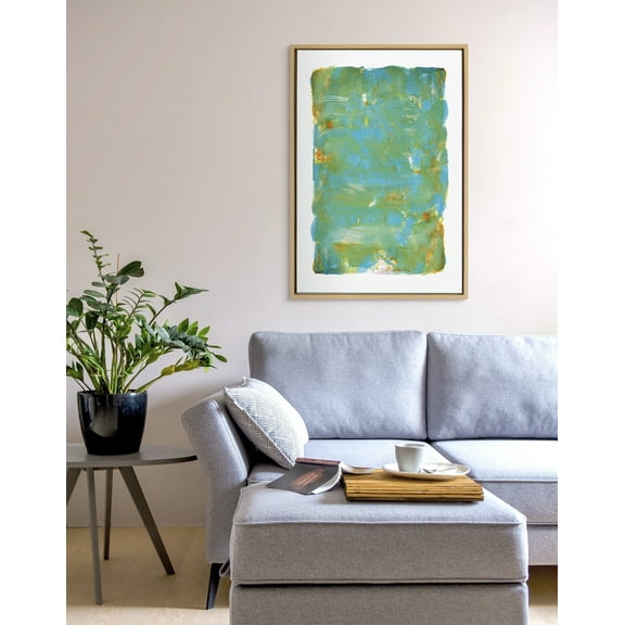 Kate and Laurel x Mentoring Positives Collaboration Jungle Framed Canvas Wall Art, 23x33 Natural, Modern Green Abstract Wall Décor