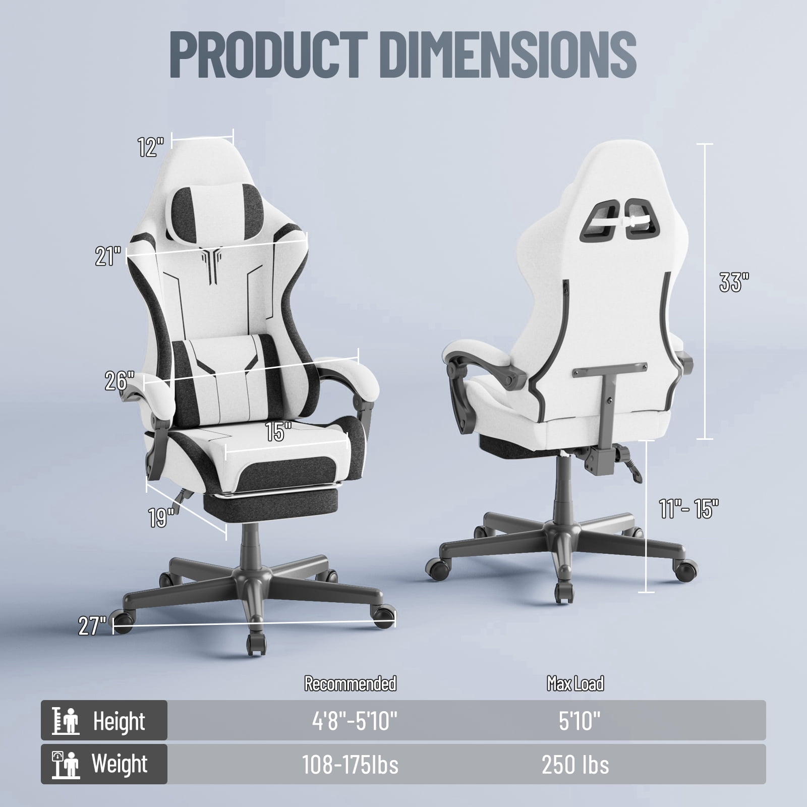 SOONTRANS Gaming Chair for Adults, Leather Office Chair with Footrest & Massage Lumbar Support, High Back Gamer Game Chairs, White/Black