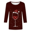 thumbnail image 4 of JURANMO 2024 Christmas Shirts for Women Casual Red Wine Glass Graphic Tees Tops Loose Crewneck 3/4 Sleeve Pullover Trendy Xmas Tunic Blouse Wine S Deal Of The Day Prime Today, 4 of 5