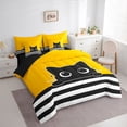 thumbnail image 3 of Feelyou Funny Cat Kitten Bedding Comforter Set 7 Pieces, Kawaii Cartoon Animal Full Bedding Set, Chic Stripes Lines Reversible Fitted Sheet Flat Sheet, Lightweight Room Decor, 3 of 8