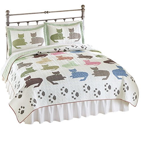 Collections Etc Reversible Colorful Cat Quilt, Twin, Multi