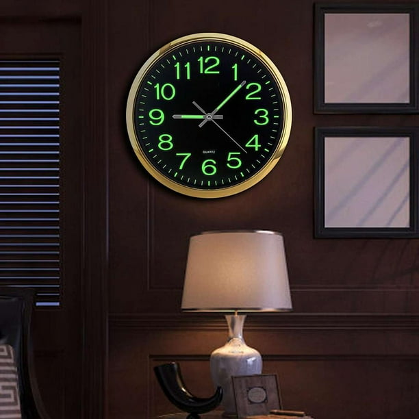 Reloj de ped luminoso, silenciosos relojes de ped de sin tictac que funcionan con números de función de lámpa fác perfecl reloj de pared que no hace tictac