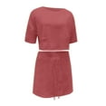 thumbnail image 5 of Women's 2 Piece Outfit Set Casual Short Sleeve T Shirt And Drawstring Skort With Built In Shorts Fashion Summer Wear,Wine,L, 5 of 8