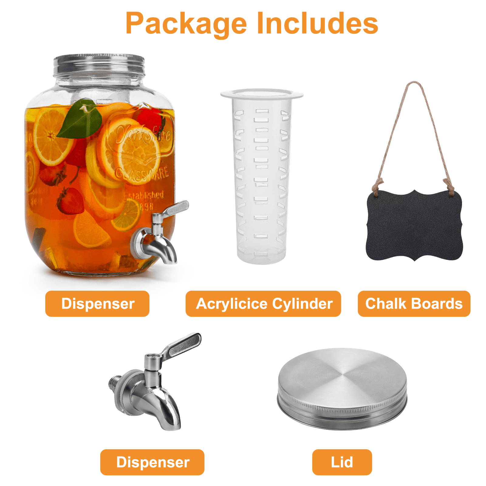 2 Gallon Glass Beverage Dispenser with Spigot，Drink Dispensers for Parties Sun Tea，Homemade Juice，Lemonade
