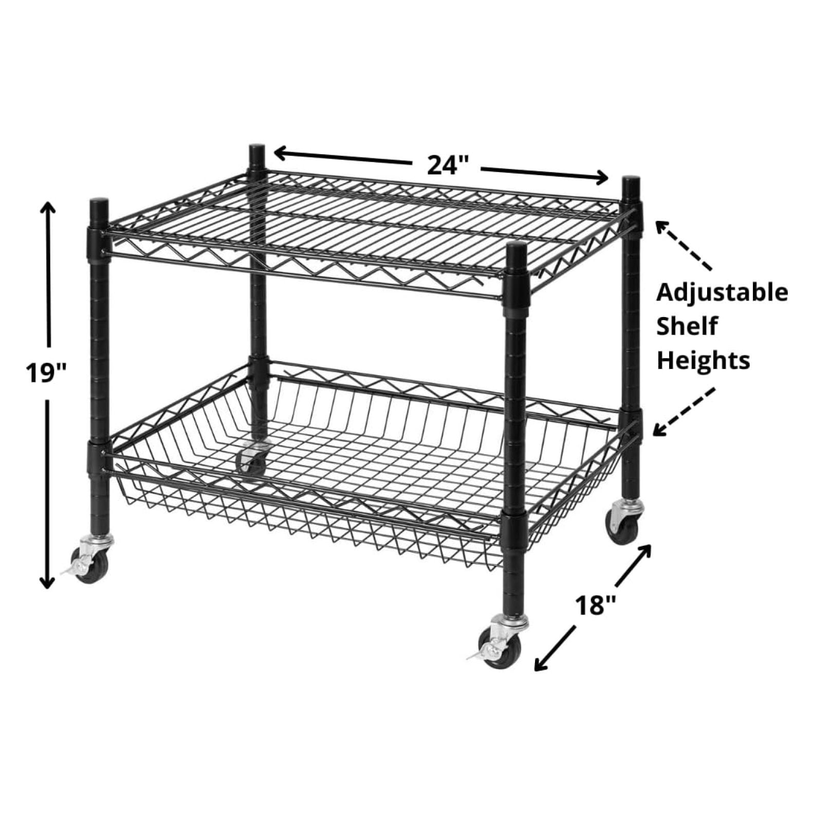 Fridge Stand for Compact Refrigerators - Black Epoxy Finish - Adjustable Wire Shelving - Rolling Mini Fridge Base - Kitchen Appliance Stand - 24x18x17 Inch