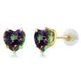 thumbnail image 2 of 10k Yellow Gold Plated 3 Carat Heart Created Mystic Topaz Stud Earrings, 2 of 4