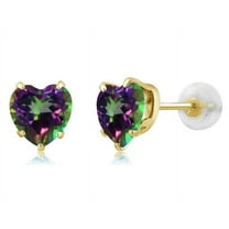 10k Yellow Gold Plated 1/2 Carat Heart Created Mystic Topaz Stud Earrings