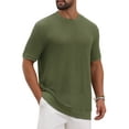 thumbnail image 5 of INSPIRE CHIC Men's Waffle Texture Short Sleeve Crew Neck Solid Casual Knitted T-Shirts S Olive Green, 5 of 6