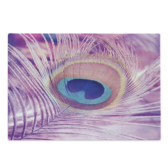 Feather Cutting Board, Bohemian Themed Close up Feather Photo of Color Peacock Bird Plume, Decorative Tempered Glass Cutting and Serving Board, in 3 Sizes, by Ambesonne