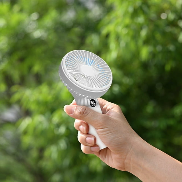 Handheld Mini USB Fan, Portable Rechargeable Fan for Desk and Neck Hanging, 4000mAh Battery, Digital Display, Quiet Operation