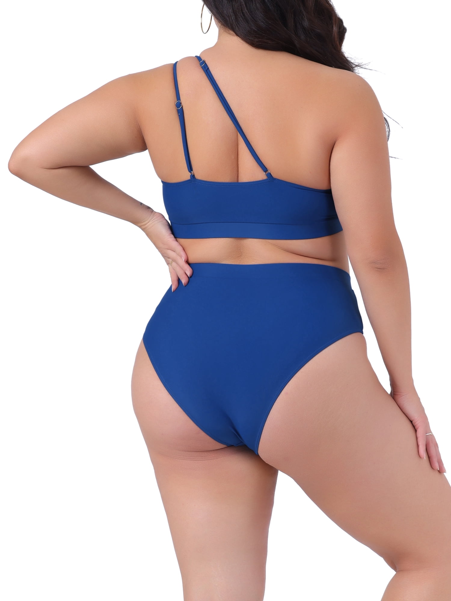 DARING DIVA Plus Size Women's Bikini Two Piece One Shoulder Swimsuit 2X Navy Blue