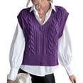 thumbnail image 2 of Women V Neck Sweater Vest Sleeveless Knit Solid Casual Ribbed Preppy Pullover Tops, 2 of 5