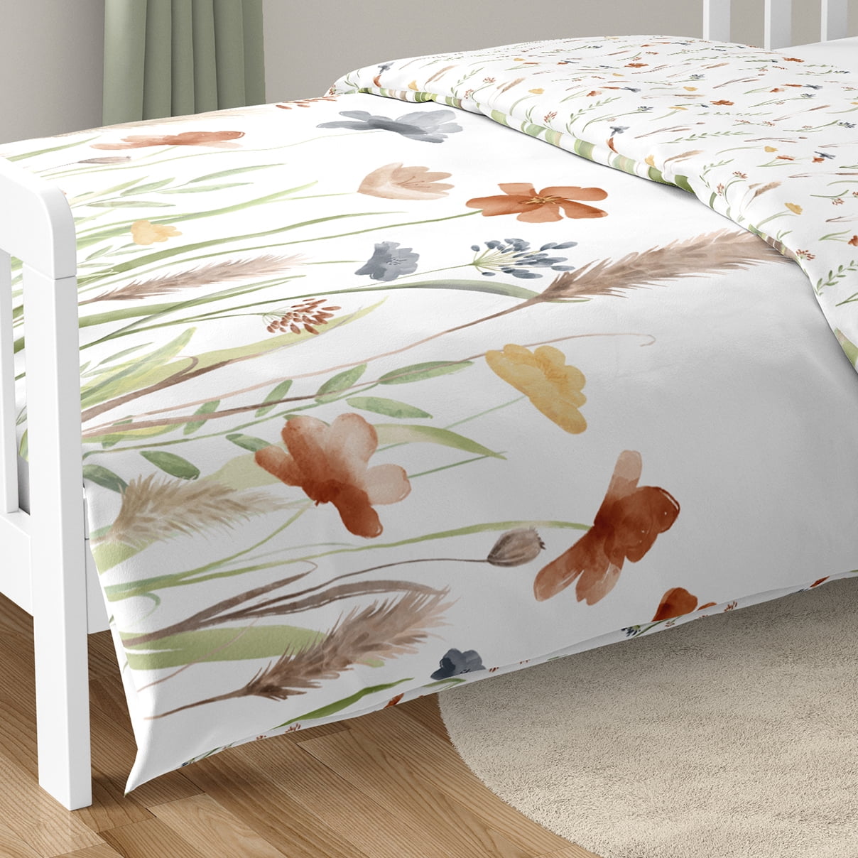 Sweet Jojo Designs Watercolor Floral Garden Sage Green Girl Toddler Bed Comforter Bedding Set 5 Piece