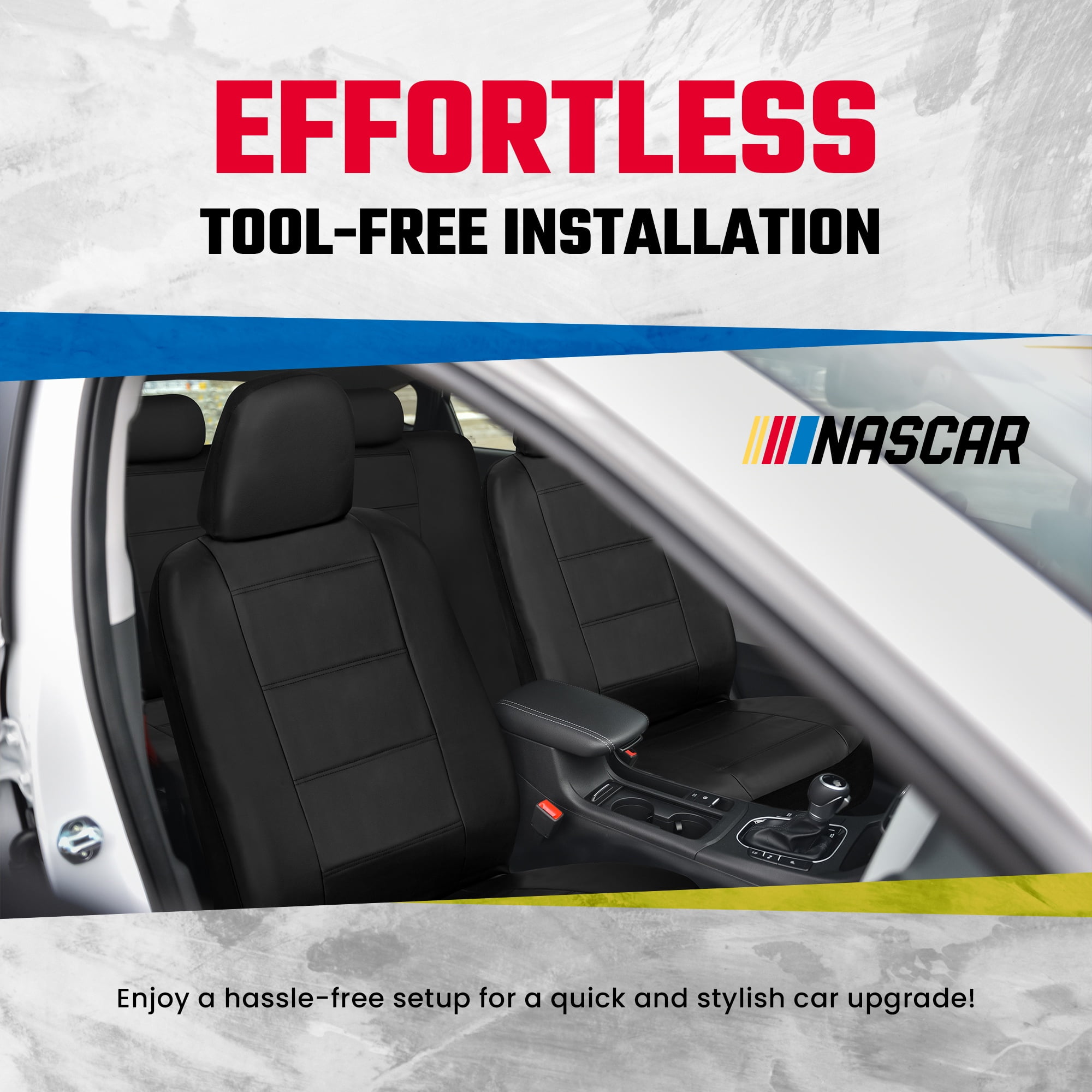 NASCAR Car Seat Cover Set | Durable, Foam-Padded, Form-Fitting Design for Cars, SUVs, & Trucks | 11-Piece Front and Back Automotive Seat Covers | Quick Installation | Interior Covers |Black