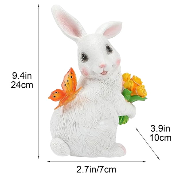 Tauxra Easter Outdoor Solar Light Resin Butterfly Rabbit Statue Garden Yard Patio Decor
