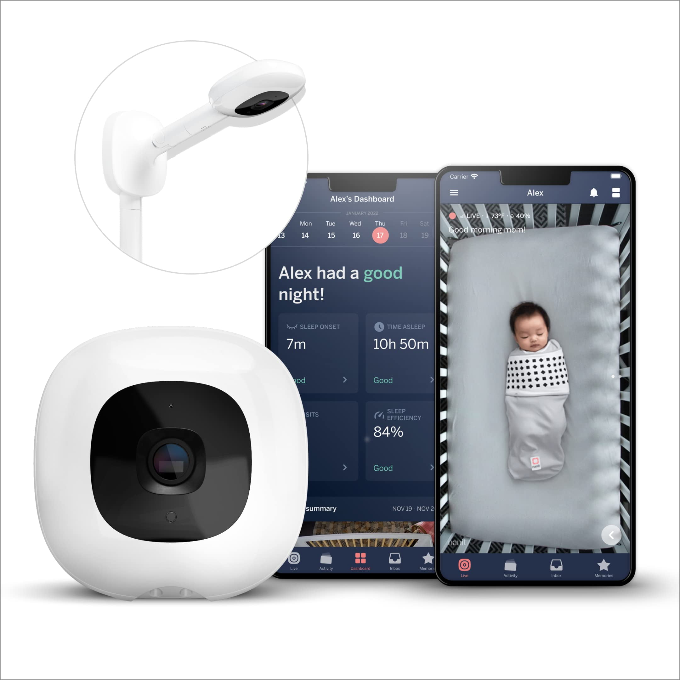 Nanit Pro Smart Baby Monitor & Wall Mount - Wi-Fi HD Video camera, Sleep coach and Breathing Motion Tracker, 2-Way Audio, Sound and Motion Alerts, Nightlight and Night Vision, Includes Breat