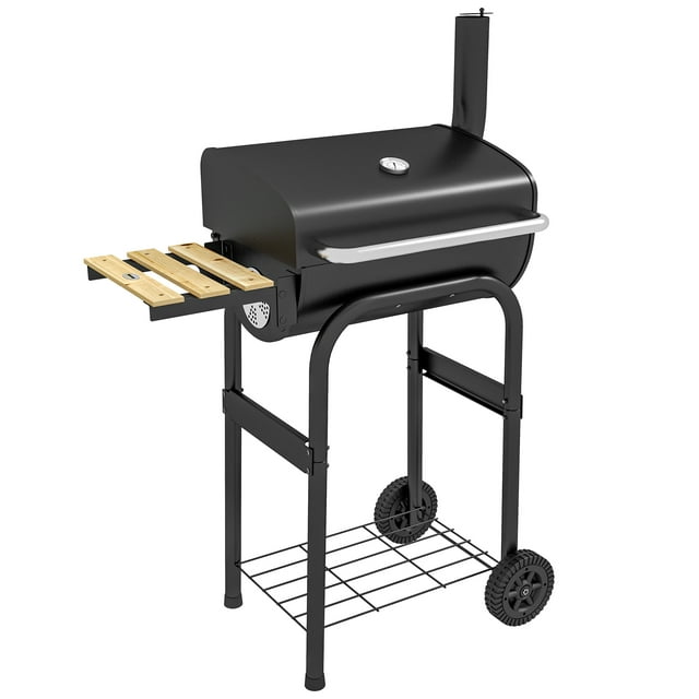 Outsunny Barbecue au Charbon, BBQ avec Thermomètre, Tablettes et Roues