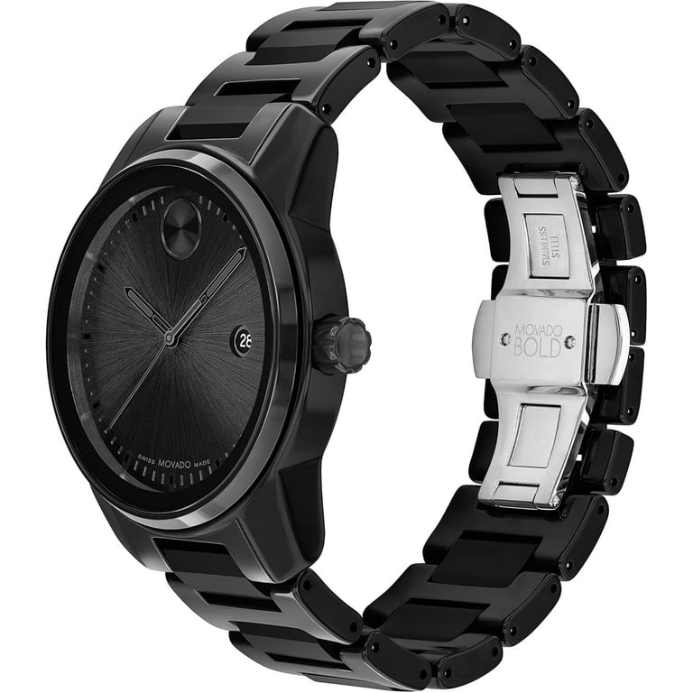 Movado Bold Men's Swiss Quartz Stainless Steel and Ceramic Link