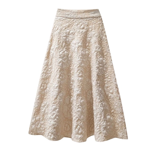 Kcodviy Jupe de Table Haute Jacquard à Fleurs pour Femmes Jupe Midi Évasée Jupe Courte Jupes d'Été pour Femmes