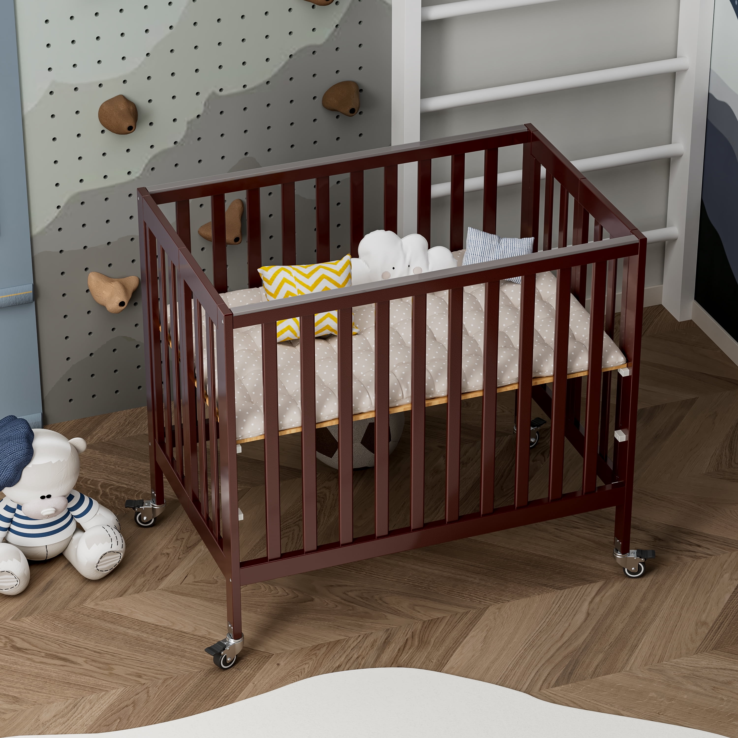 Fizzy Baby Foldable Baby Crib with Wheels Portable Baby Bed Travel Crib, Espresso