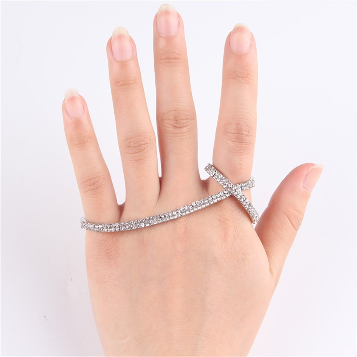 White Austrian Crystal, White Glass Statement Palm Cuff Bracelet (7-7.5  Inches) and Ring (Size 3-7) in Silvertone - Yahoo Shopping