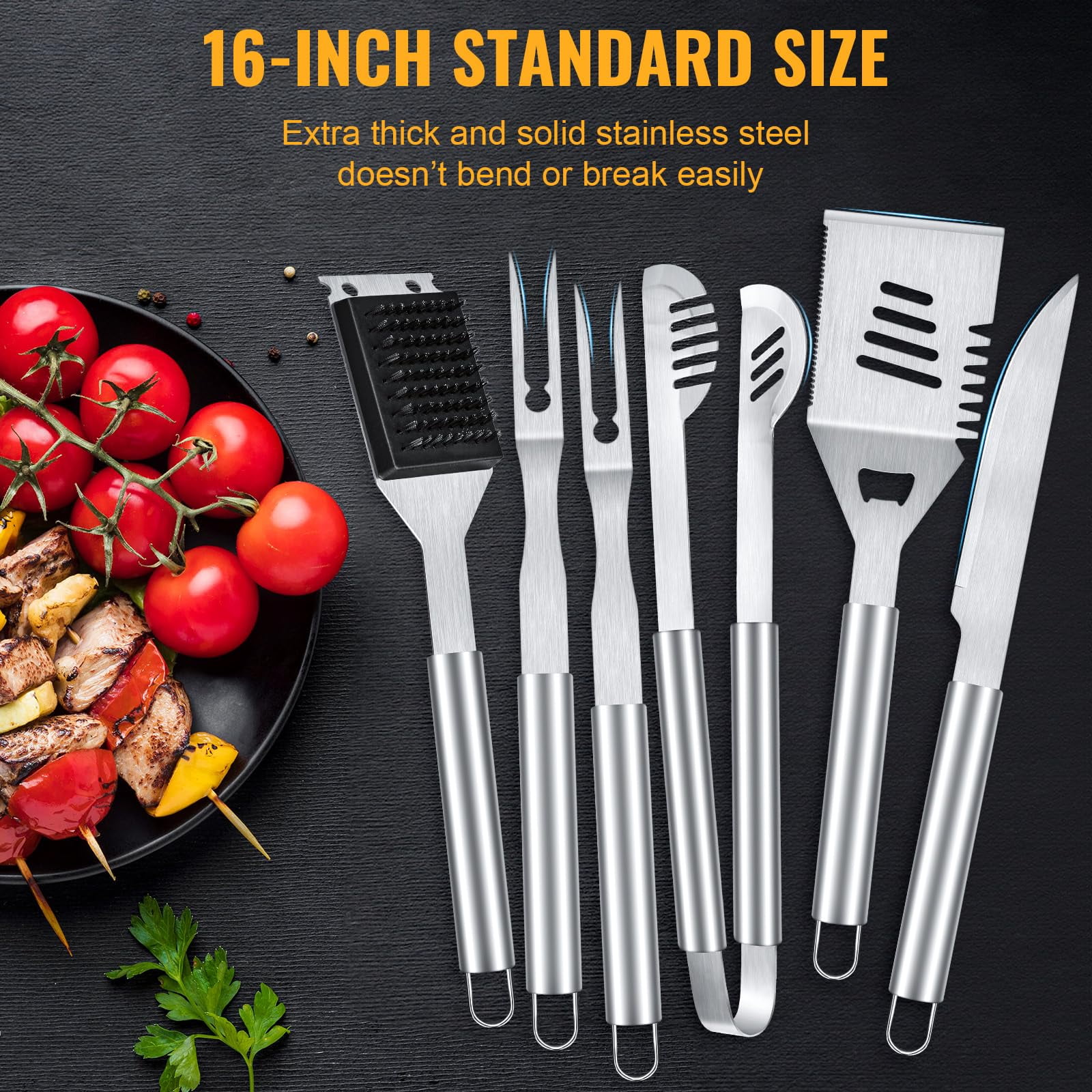 LHRIVER Stainless Steel BBQ Tool Grilling Accessories Kit with Bag for Camping, Kitchen