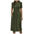 thumbnail image 1 of B91xZ Robes à Manches Courtes Décontractées pour Femmes Robe Taille Empire à Manches Courtes Robes Midi Décontractées d'Été, Vert S, 1 of 4