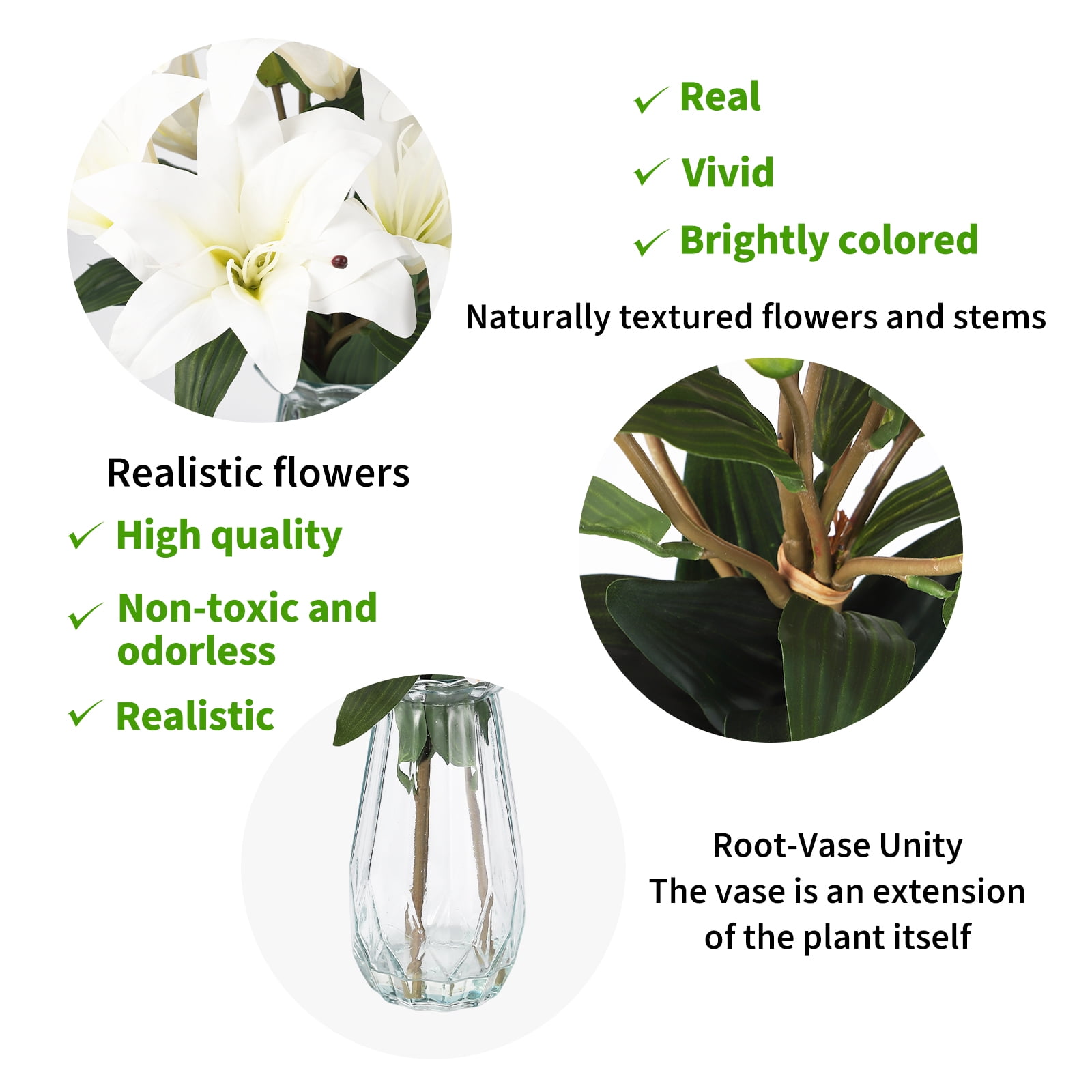 6 Pcs Artificial Tiger Lily Real Touch Easter Lily Fake Spring Flowers with Vase, for Indoor Outdoor Home Decor, Wedding Centerpieces, Cemetery Memorial Flowers