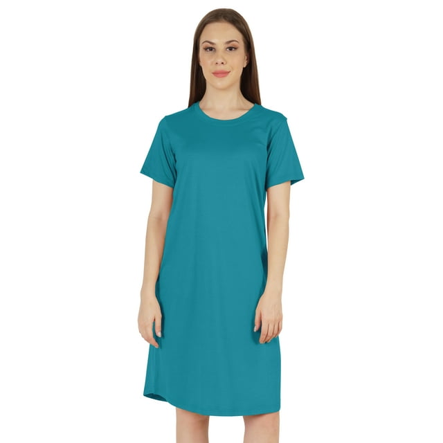Inkmeso Robe T-Shirt d'Été Décontractée Unie pour Femmes Coupe Ample Manches Courtes Tunique Robe de Nuit