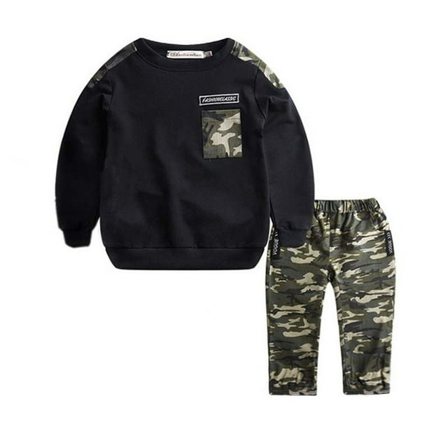 Sunnyoo Boys 2Pcs Outfits Camouflage Long Sleeve Sweatshirt Pants Outfits