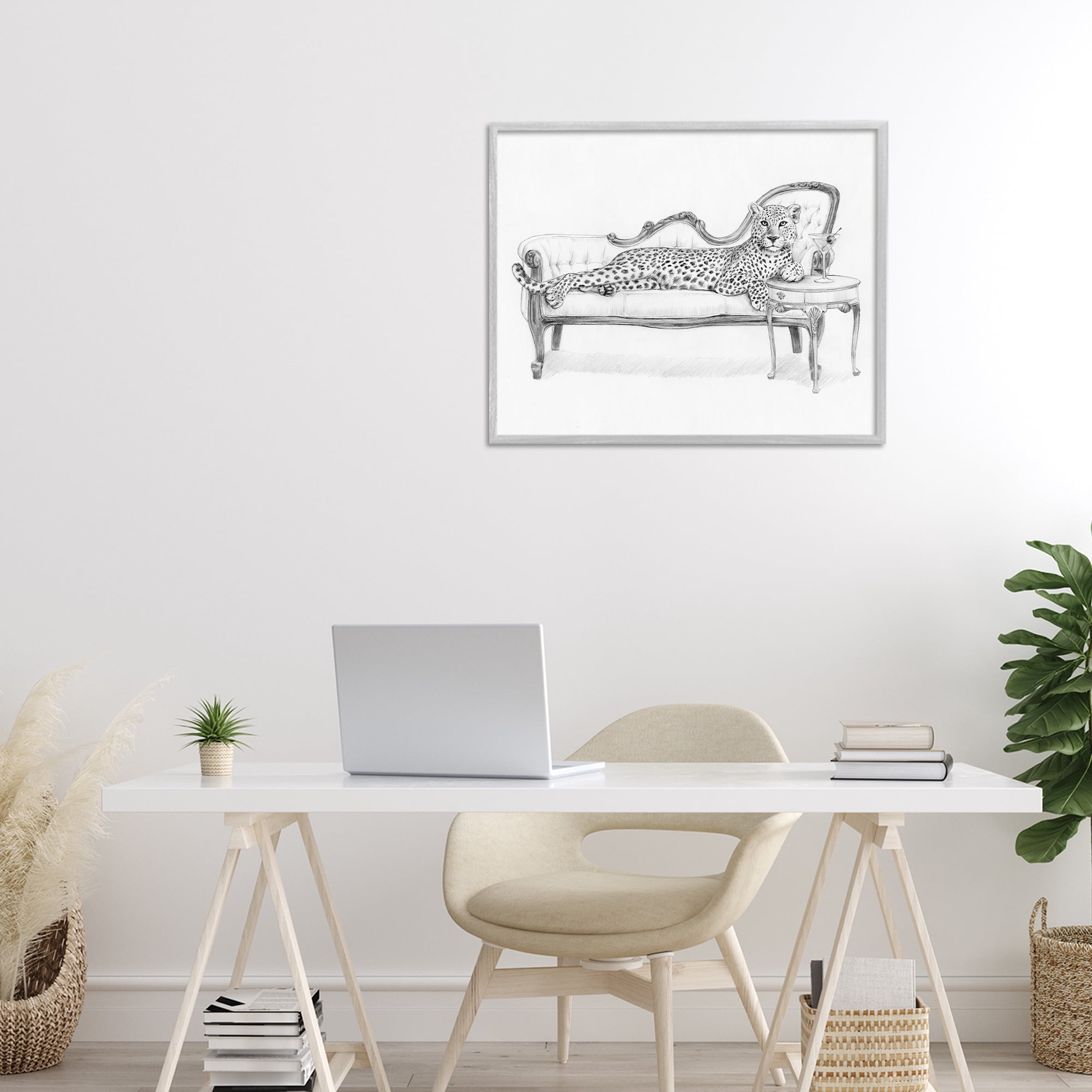 Stupell Industries Lounging Beast Cheetah Gray Framed Giclee Art, design by Victoria Barnes