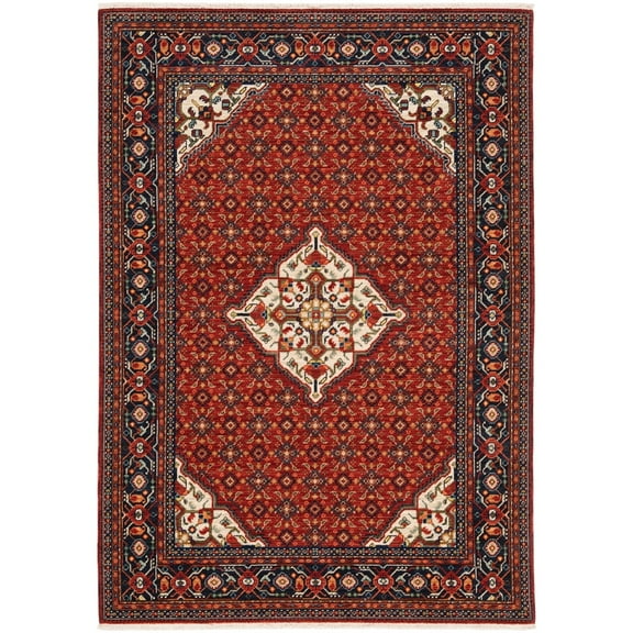 Oriental Weavers Lilihan Area Rug 001C6 Traditional Red Diagonals Medallion 2' x 6' Rectangle