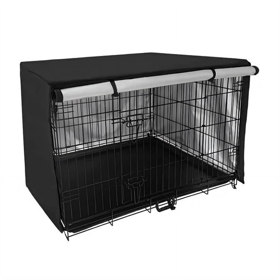 AUQ Crate Covers for Dog Cages,Silver-Coated Waterproof Protective Cover for Dog Cage,Plastic Spring Locks Double Door Dog Crate Cover,L