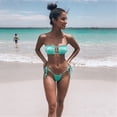 thumbnail image 3 of Bikini plisado sexy para mujer, traje de baño con tirantes con volantes y huecos, traje de baño con relleno y encaje de color puro, 3 of 5