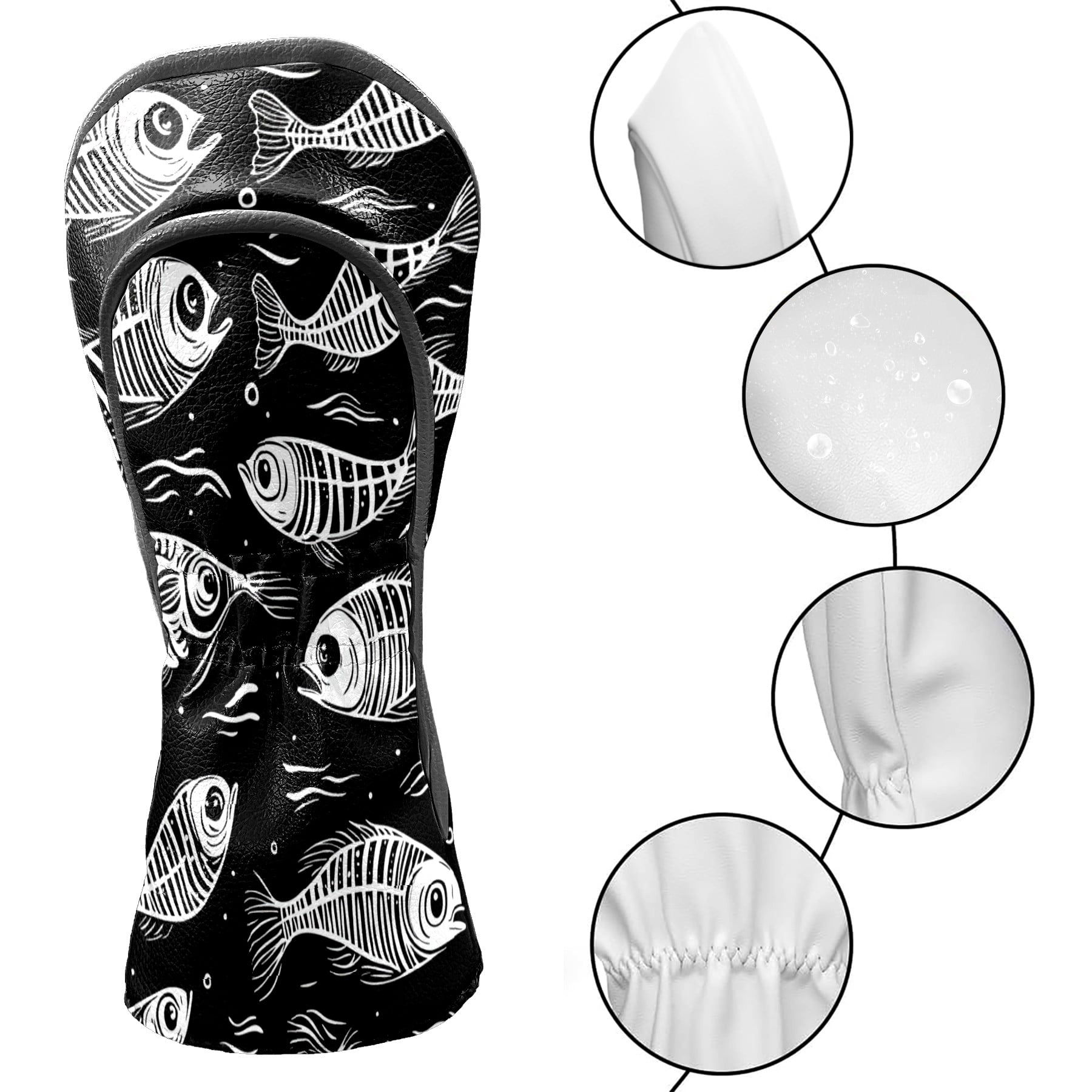 Golf Club Covers PU Leather Waterproof Head Covers for Fairway Woods Hybrids Fish Bones