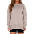 thumbnail image 7 of Mohiass Oversized Sweatshirt for Women Thumbhole Side Slit Crewneck Sweatshirts Fall Fashion Comfort Fleece Pullover Hoodies Khaki S, 7 of 7