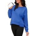 thumbnail image 4 of Sudadera recortada ATHLECHIC para mujeres, cuello redondo, forro polar, suéter oversized, moda, tops de otoño, L azul, 4 of 5