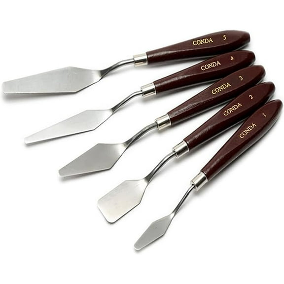 CONDA 5-Piece Palette Knife Set – Stainless Steel Painting Knives with Wood Handles for Oil & Acrylic Art – Red