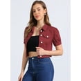 thumbnail image 2 of DARING DIVA Women's Cropped Jackets Puff Button Down Washed Denim Jean Jacket M Wine Red, 2 of 6