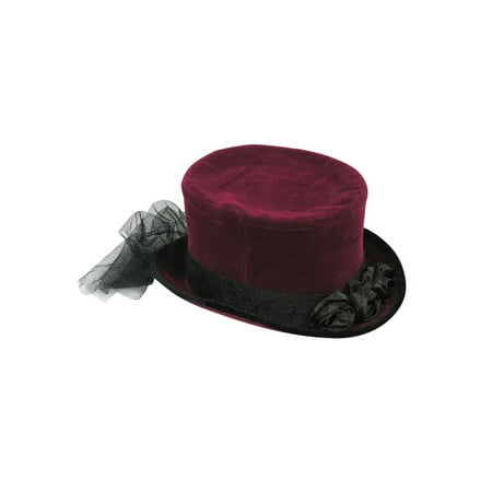 Burgundy Top Hat With Lace Halloween Costume Accessory