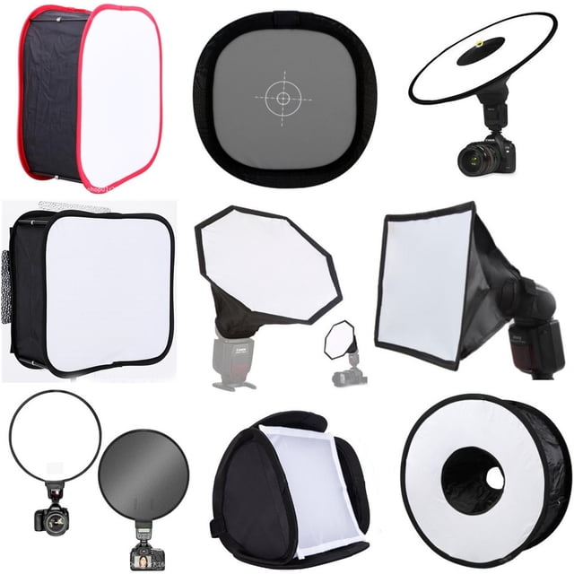 Cámara superior de 30 cm y 40 cm con flash redondo/tarjeta gris, máscara suave, cubierta de tela en blanco y negro, cono, caja suave