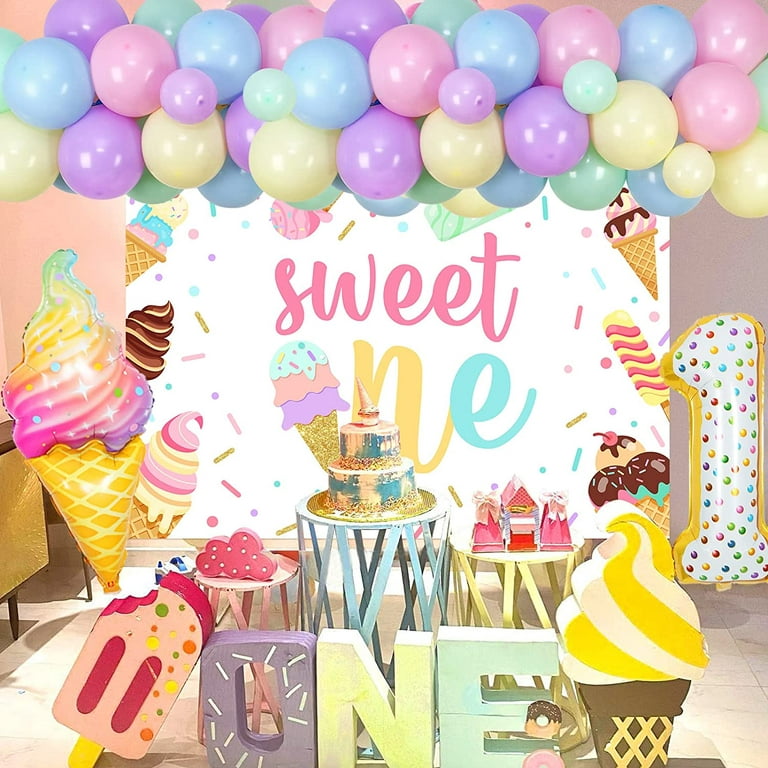 Ice Cream First Birthday Party Decorations For Girls Pastel Balloon Garland Kit With Sweet One Backdrop Foil Theme 1st Supplies Com