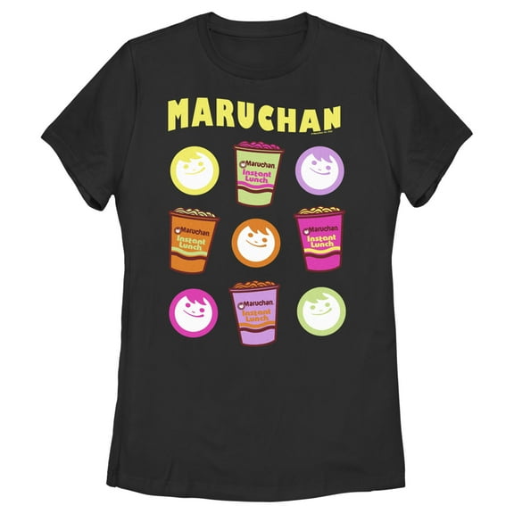 Women's Maruchan Neon Logos Graphic Tee Black Large