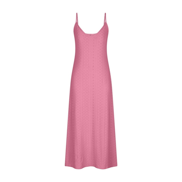 pink eyelet dress womens Zhyou Women Eyelet Lace Midi Dresses Summer Style Short Sleeve Casual Frock V-Neck Elastic Waist Flared Skirt Dresses with Pockets,Pink,2XL, Women's