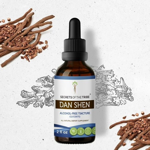 Secrets Of The Tribe Dan Shen Tincture Dietary Supplement, Natural Herbal Extract for Cardiovascular Support, Red Sage (Danshen, Salvia miltiorrhiza) Dried Root, Alcohol-Free Extract, Drops 2 oz