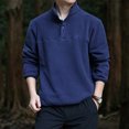 thumbnail image 2 of safuny Men's Loose Tops Big&Tall Fashion Solid Color Pullover Casual Long Sleeve Shirts Stand Collar Sweatshirts Button Outwear Blue L, 2 of 9